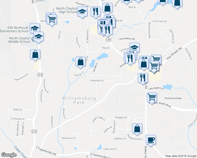 map of restaurants, bars, coffee shops, grocery stores, and more near 1573 Isleworth Circle in Atlanta