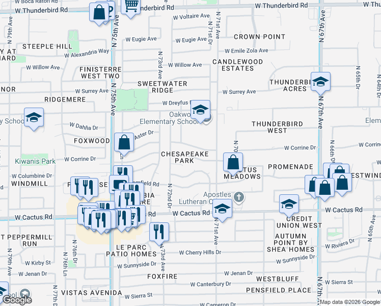 map of restaurants, bars, coffee shops, grocery stores, and more near in Peoria