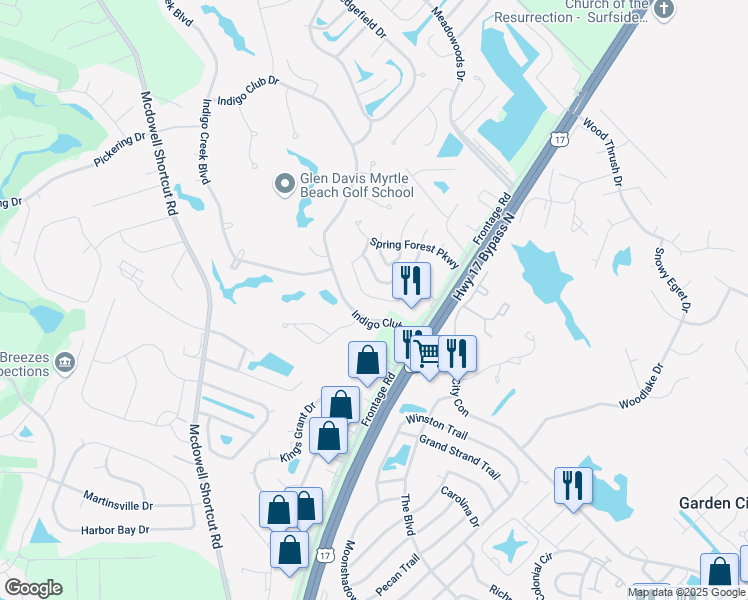 map of restaurants, bars, coffee shops, grocery stores, and more near 9433 Chicory Lane in Murrells Inlet