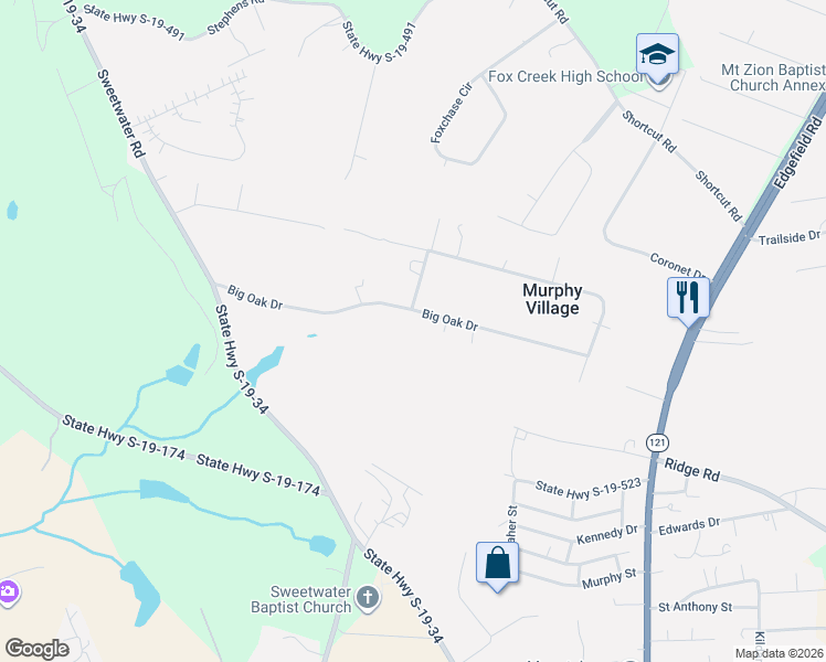 map of restaurants, bars, coffee shops, grocery stores, and more near 429 Big Oak Drive in North Augusta