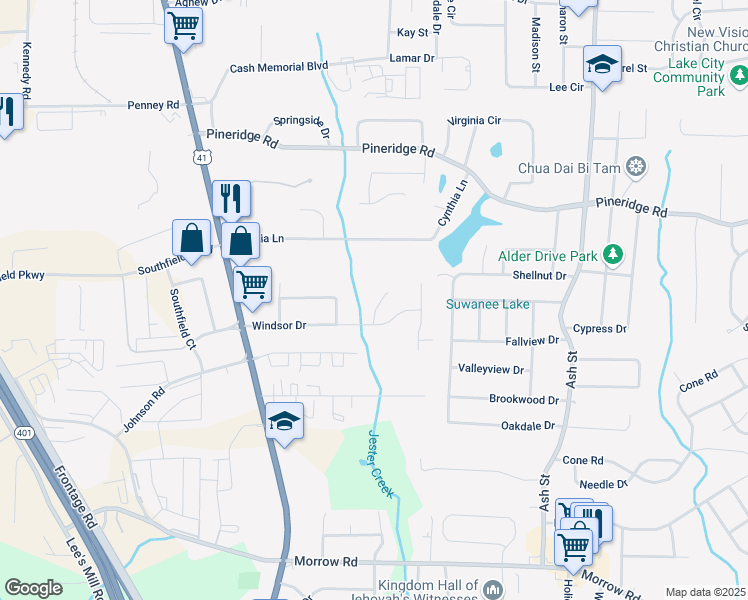 map of restaurants, bars, coffee shops, grocery stores, and more near 5643 Glouchester Court in Forest Park