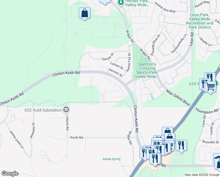 map of restaurants, bars, coffee shops, grocery stores, and more near 35808 Chalet Court in Murrieta