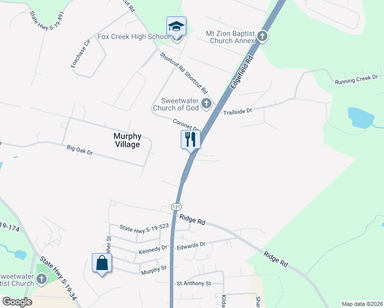 map of restaurants, bars, coffee shops, grocery stores, and more near 1410-1422 Edgefield Rd in North Augusta