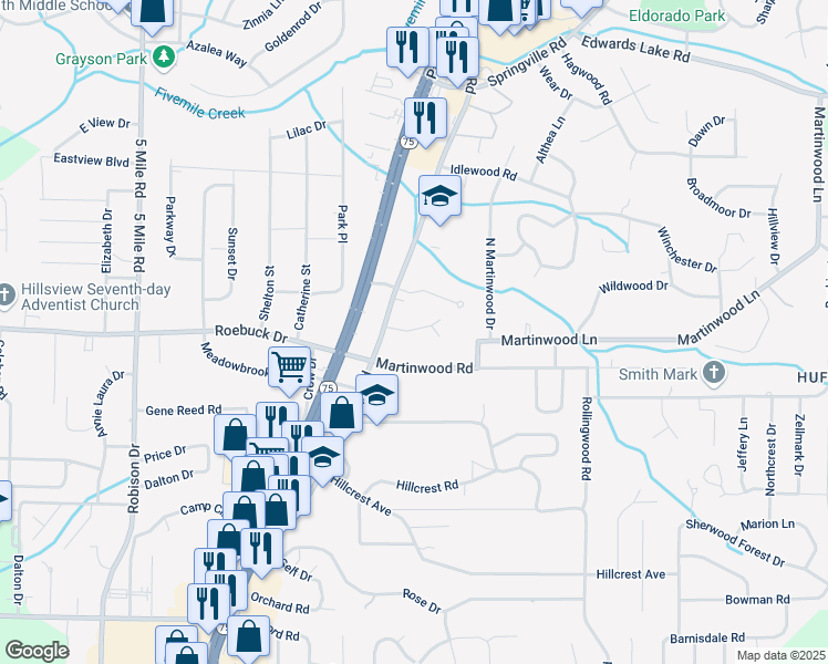 map of restaurants, bars, coffee shops, grocery stores, and more near 713 Kingman Road in Birmingham