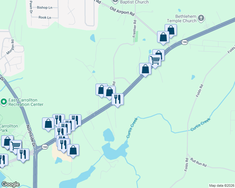 map of restaurants, bars, coffee shops, grocery stores, and more near 1372 Bankhead Highway in Carrollton