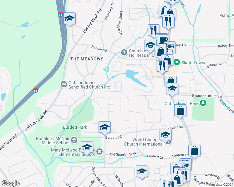 map of restaurants, bars, coffee shops, grocery stores, and more near 2896 Two Lakes Circle in Atlanta