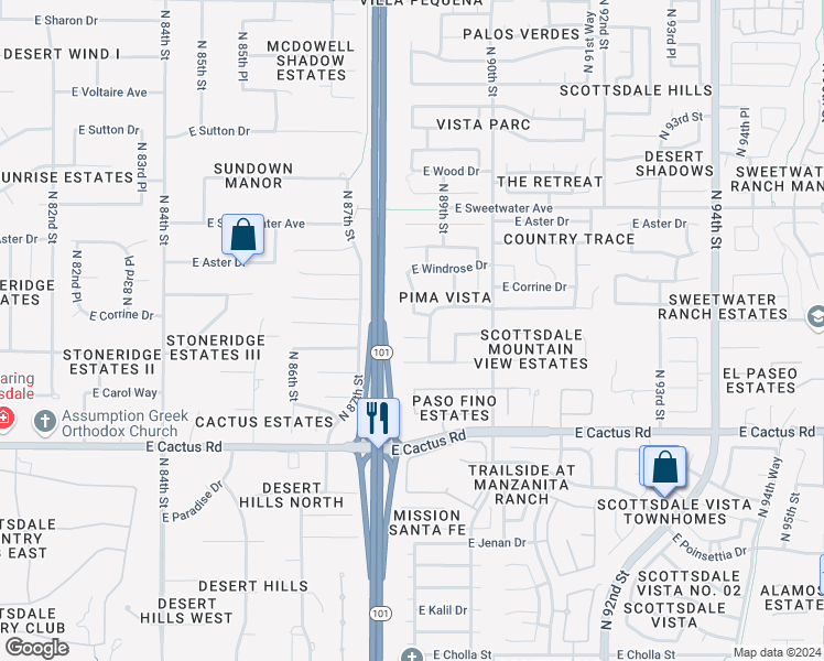 map of restaurants, bars, coffee shops, grocery stores, and more near 8824 East Charter Oak Drive in Scottsdale
