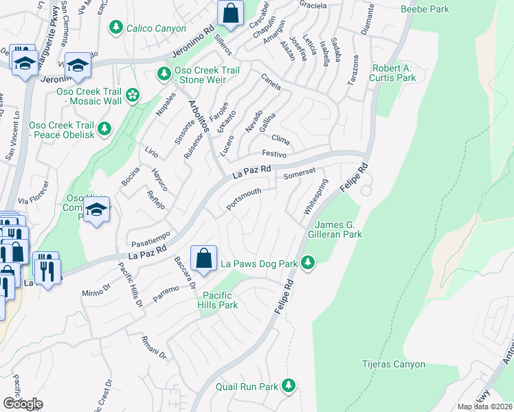 map of restaurants, bars, coffee shops, grocery stores, and more near 25091 Cheshire in Mission Viejo