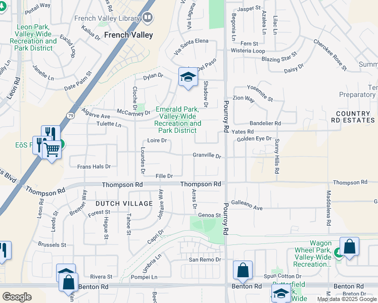 map of restaurants, bars, coffee shops, grocery stores, and more near 31820 Granville Drive in Winchester