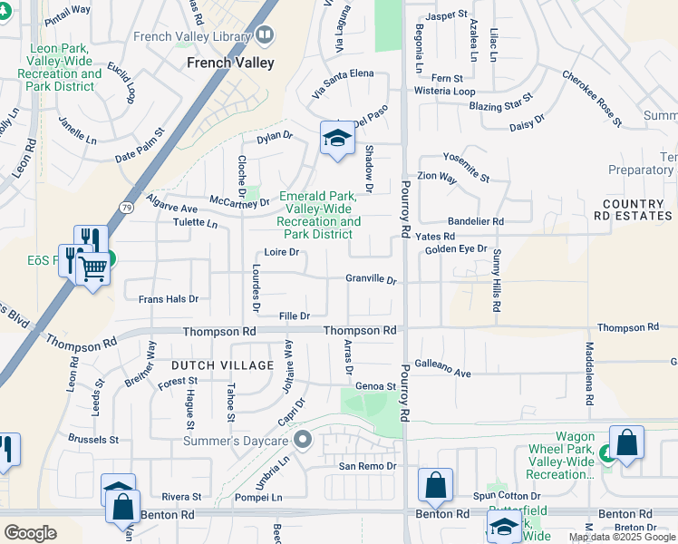 map of restaurants, bars, coffee shops, grocery stores, and more near 31820 Granville Drive in Winchester