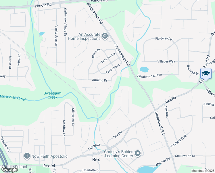 map of restaurants, bars, coffee shops, grocery stores, and more near 5673 Platte Dr in Ellenwood