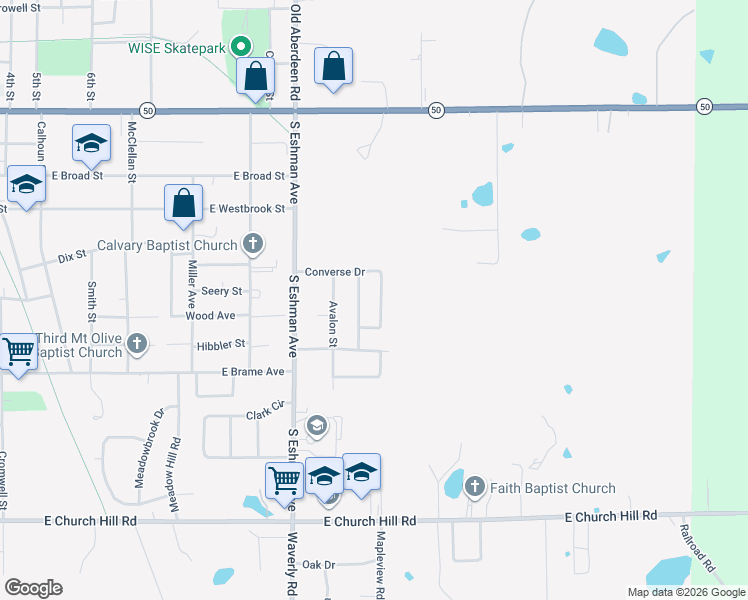map of restaurants, bars, coffee shops, grocery stores, and more near 557-1415 Converse Drive in West Point