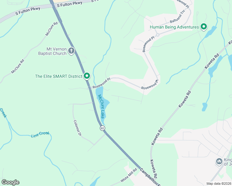 map of restaurants, bars, coffee shops, grocery stores, and more near 6472 Oakhurst Place in Fairburn