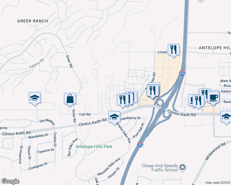 map of restaurants, bars, coffee shops, grocery stores, and more near 35843 Landon Lane in Murrieta
