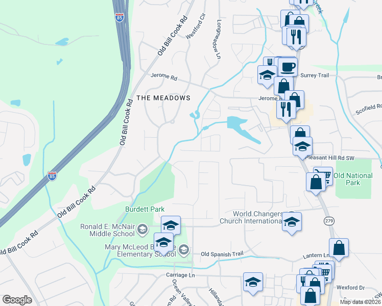 map of restaurants, bars, coffee shops, grocery stores, and more near 5709 Old Carriage Drive in College Park
