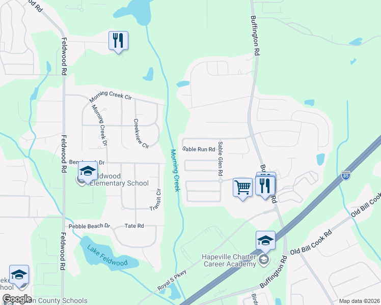map of restaurants, bars, coffee shops, grocery stores, and more near 3075 Sable Run Road in Atlanta