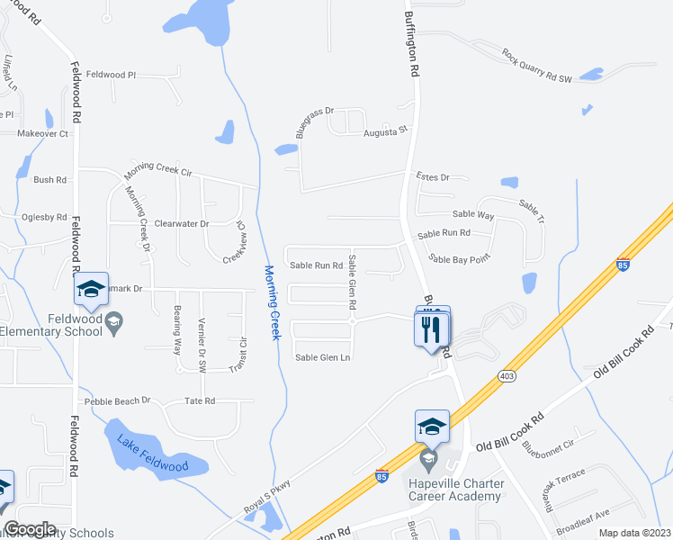 map of restaurants, bars, coffee shops, grocery stores, and more near 3093 Sable Run Road in Atlanta