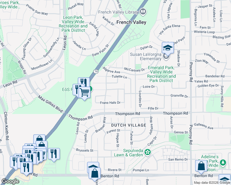 map of restaurants, bars, coffee shops, grocery stores, and more near 35847 Gerard Dou Street in Winchester