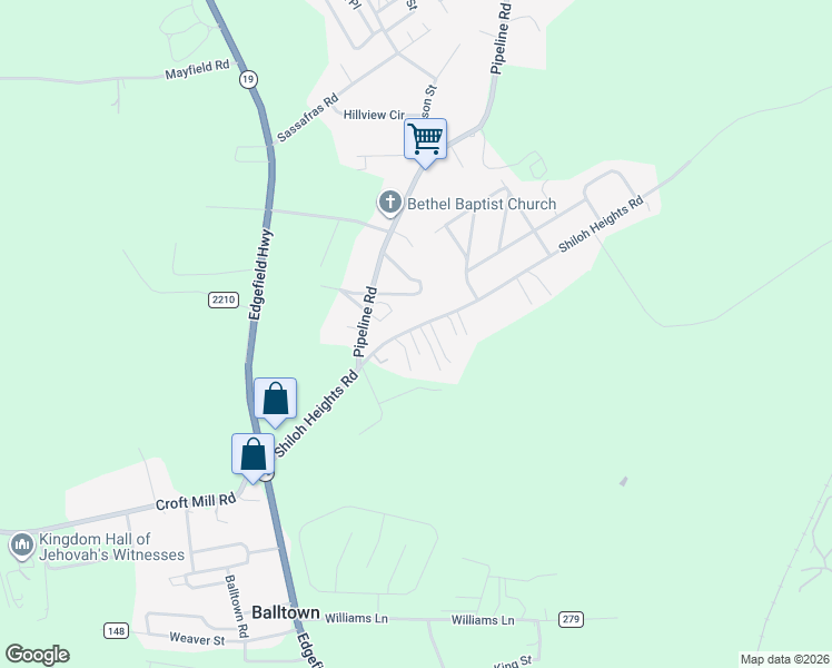 map of restaurants, bars, coffee shops, grocery stores, and more near 249 Mark Anthony Road in Aiken