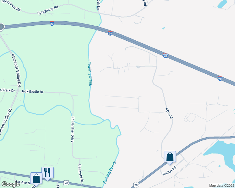 map of restaurants, bars, coffee shops, grocery stores, and more near 585 Creek Ridge Drive in Riverside