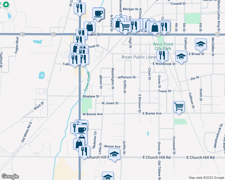 map of restaurants, bars, coffee shops, grocery stores, and more near 559 Washington Street in West Point