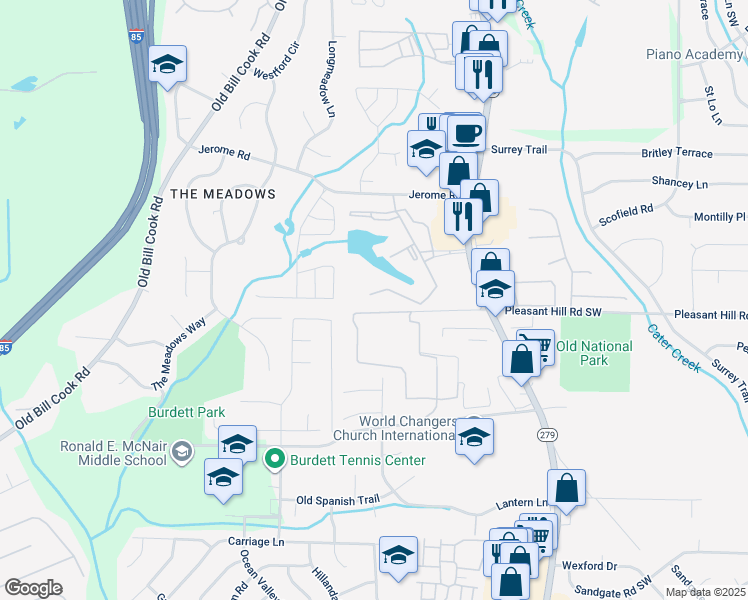map of restaurants, bars, coffee shops, grocery stores, and more near 2027 Pleasant Hill Road Extension in Atlanta