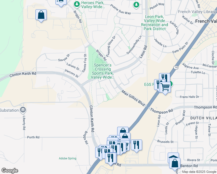 map of restaurants, bars, coffee shops, grocery stores, and more near 35806 Bobcat Way in Murrieta