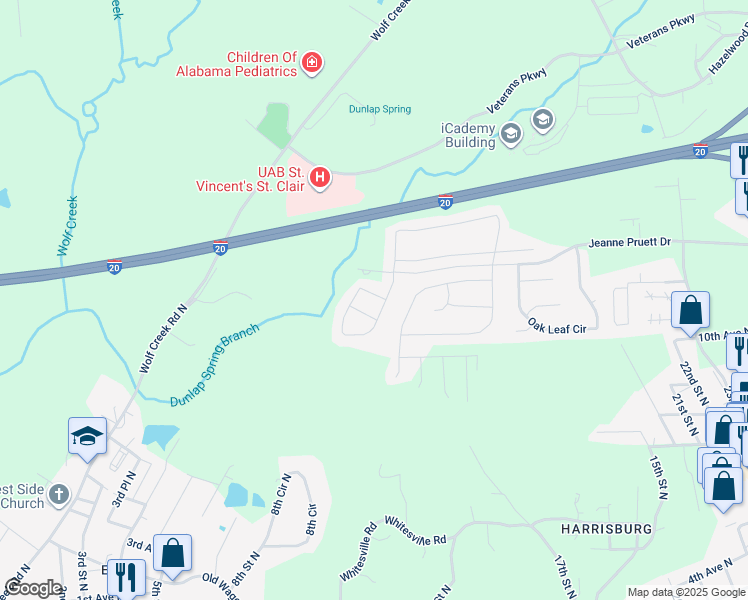 map of restaurants, bars, coffee shops, grocery stores, and more near 1045 Deerwood Circle in Pell City