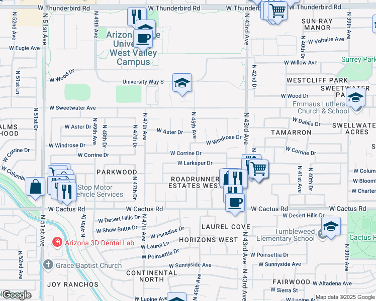 map of restaurants, bars, coffee shops, grocery stores, and more near 4525 West Corrine Drive in Glendale