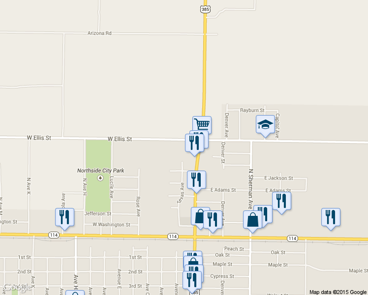 map of restaurants, bars, coffee shops, grocery stores, and more near 510 North College Avenue in Levelland