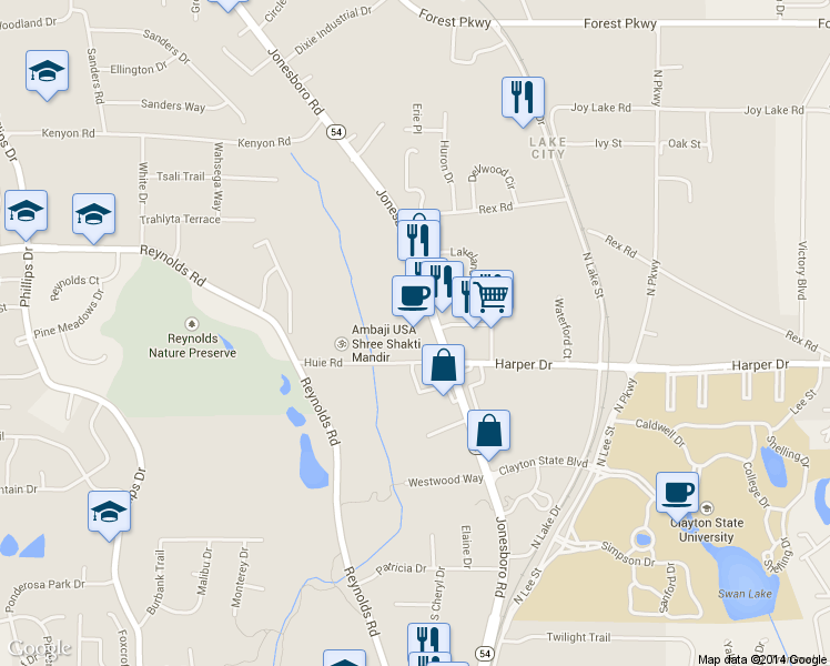 map of restaurants, bars, coffee shops, grocery stores, and more near 5663 Jonesboro Road in Morrow