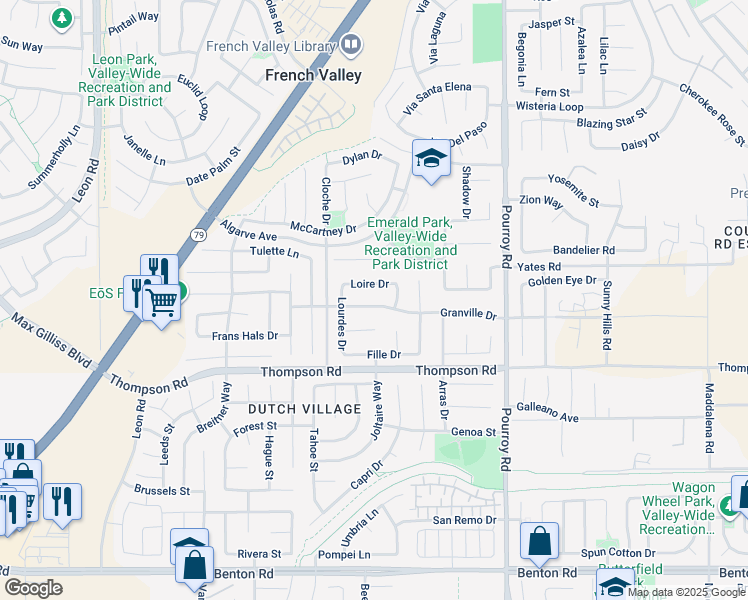 map of restaurants, bars, coffee shops, grocery stores, and more near 31654 Granville Drive in Winchester