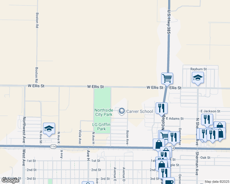 map of restaurants, bars, coffee shops, grocery stores, and more near 200 West Ellis Street in Levelland