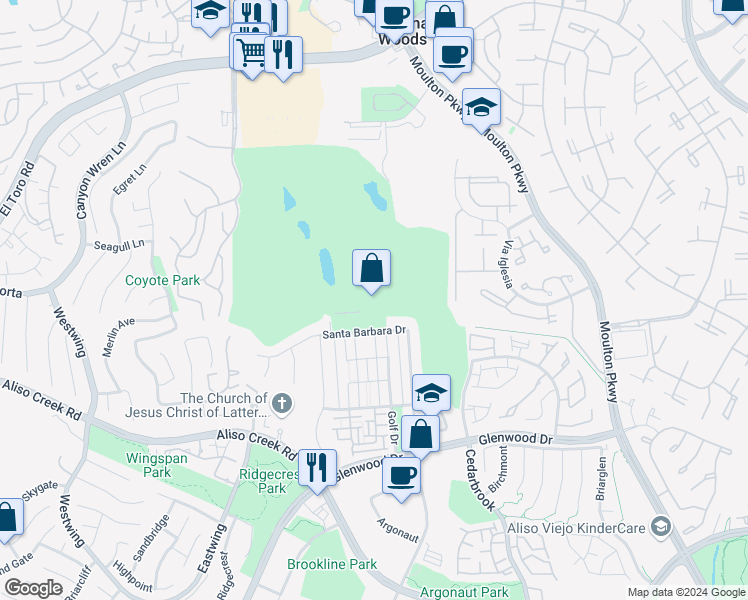 map of restaurants, bars, coffee shops, grocery stores, and more near 33 Santa Barbara Dr in Aliso Viejo