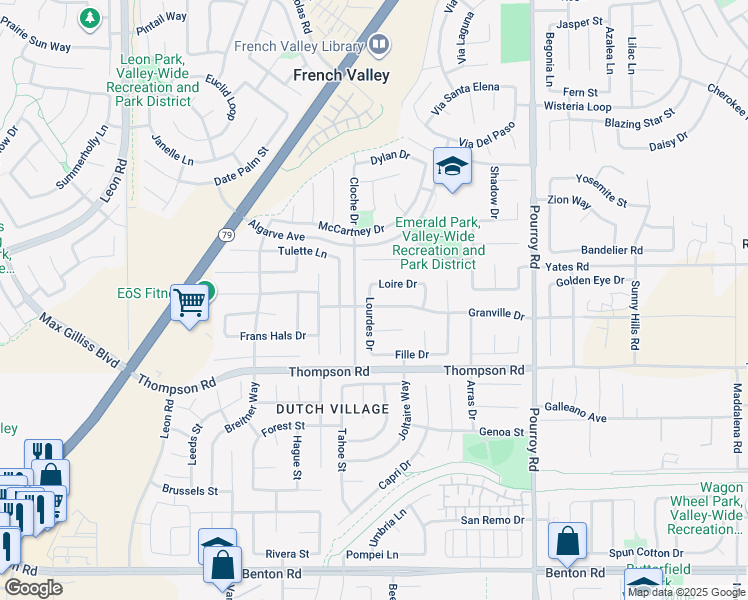 map of restaurants, bars, coffee shops, grocery stores, and more near 31587 Granville Drive in Winchester