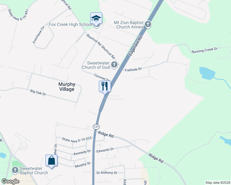 map of restaurants, bars, coffee shops, grocery stores, and more near 1425 Edgefield Road in North Augusta