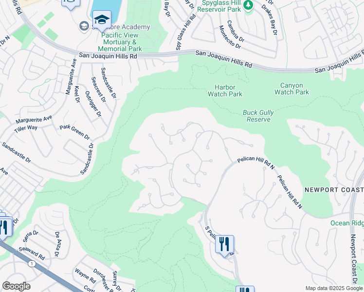 map of restaurants, bars, coffee shops, grocery stores, and more near 5 Sunset Vista in Newport Beach
