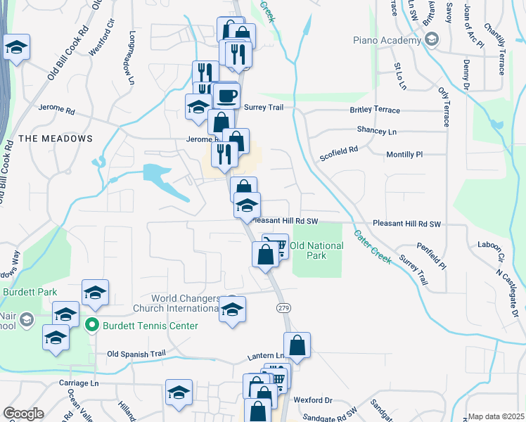 map of restaurants, bars, coffee shops, grocery stores, and more near 5750 Old National Highway in College Park