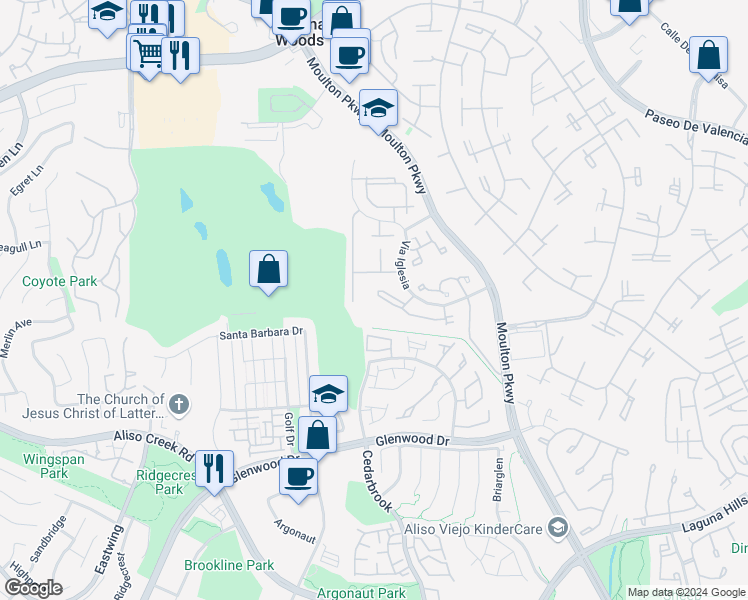 map of restaurants, bars, coffee shops, grocery stores, and more near 23376 El Reposa in Laguna Hills