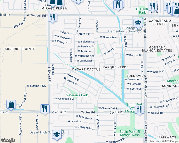 map of restaurants, bars, coffee shops, grocery stores, and more near 12749 West Dahlia Drive in El Mirage