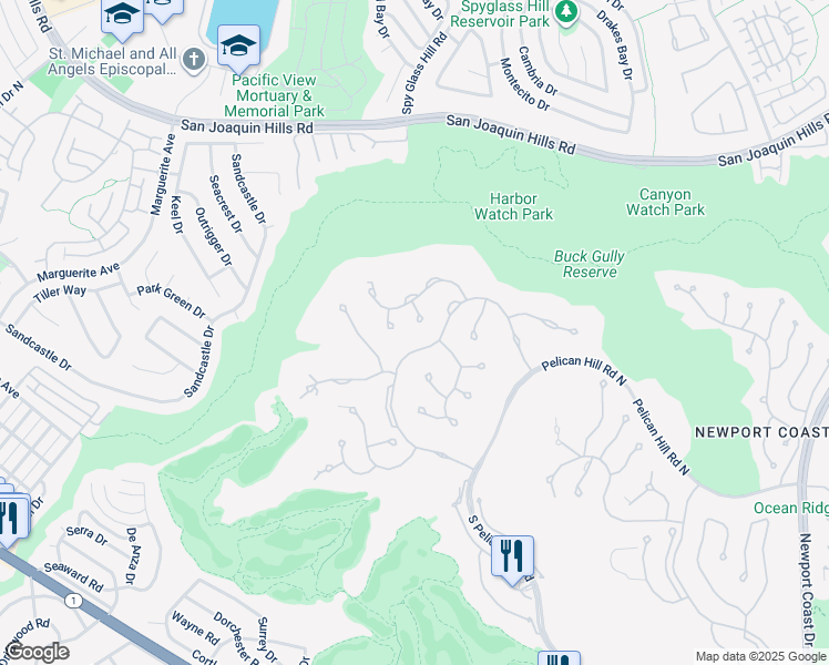 map of restaurants, bars, coffee shops, grocery stores, and more near 5 Sunset Vista in Newport Beach