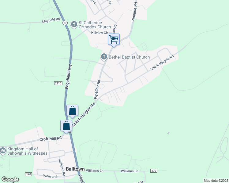 map of restaurants, bars, coffee shops, grocery stores, and more near 205 Mark Anthony Road in Aiken