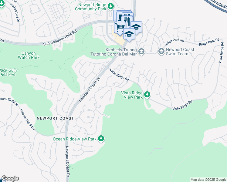 map of restaurants, bars, coffee shops, grocery stores, and more near 4 Clearview in Newport Beach