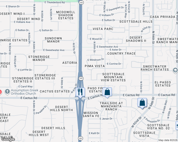 map of restaurants, bars, coffee shops, grocery stores, and more near 8850 East Carol Way in Scottsdale