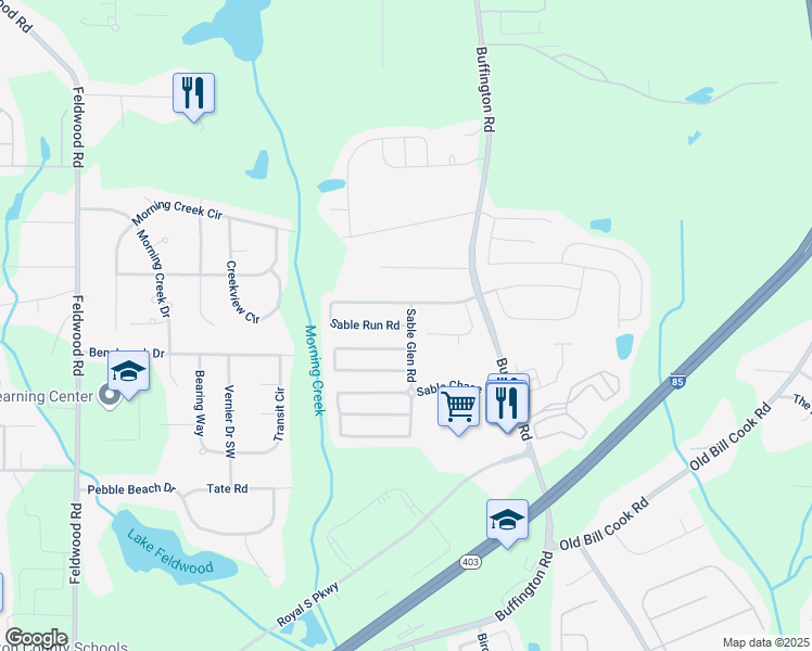 map of restaurants, bars, coffee shops, grocery stores, and more near 3160 Sable Run Road in Atlanta