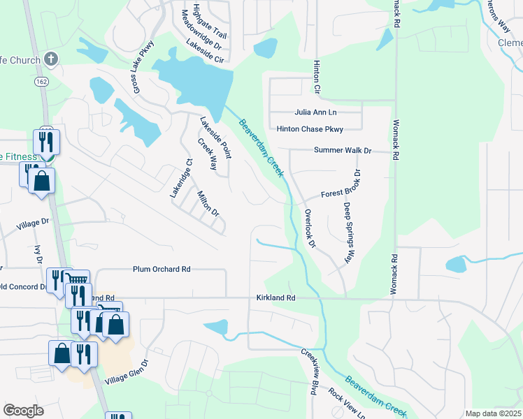 map of restaurants, bars, coffee shops, grocery stores, and more near 35 Summer Walk Circle in Covington