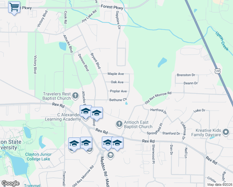 map of restaurants, bars, coffee shops, grocery stores, and more near 2330 Bethune Circle in Morrow