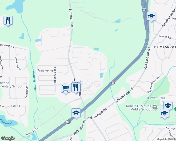 map of restaurants, bars, coffee shops, grocery stores, and more near 5615 Sable Bay Point in Atlanta