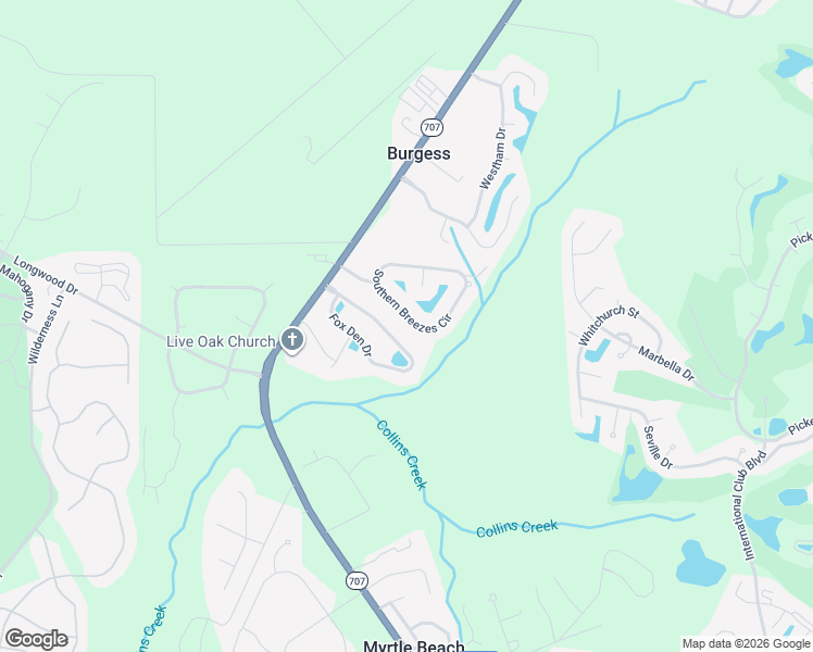 map of restaurants, bars, coffee shops, grocery stores, and more near 159 Fox Den Drive in Murrells Inlet