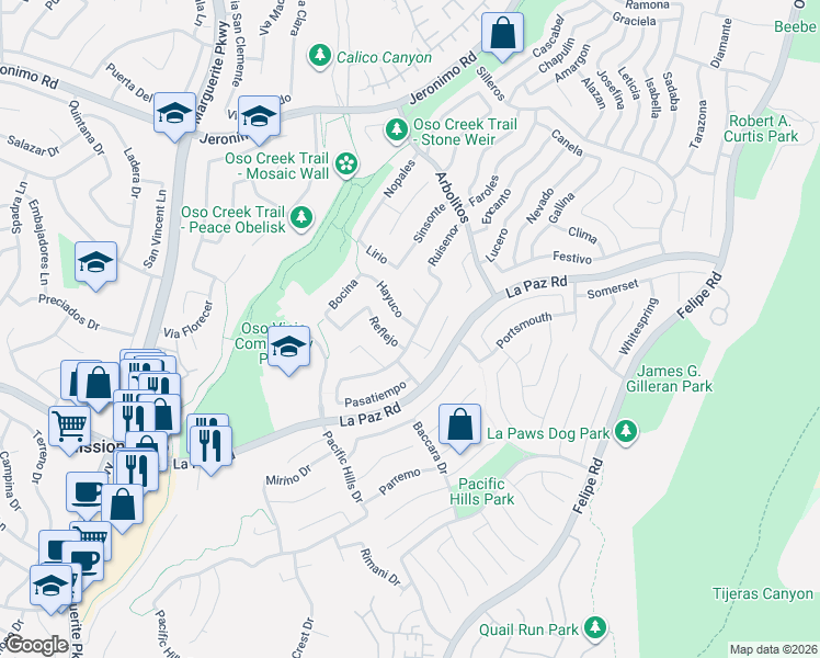 map of restaurants, bars, coffee shops, grocery stores, and more near in Mission Viejo